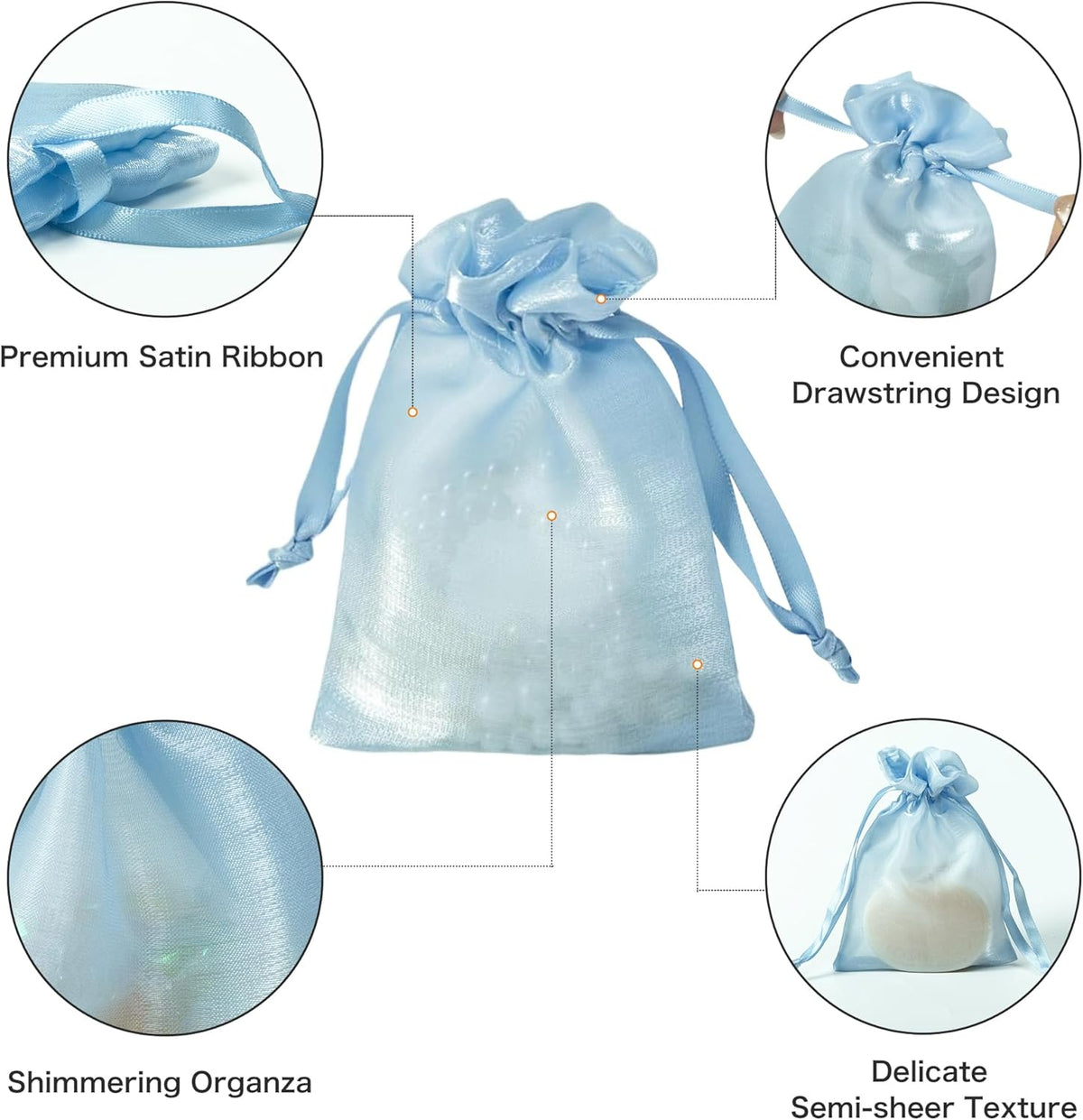 QIANF 20 Pcs Blue Small Organza Bags 3X4 inch for Wedding Favors with Drawstring, Mini Mesh Gift