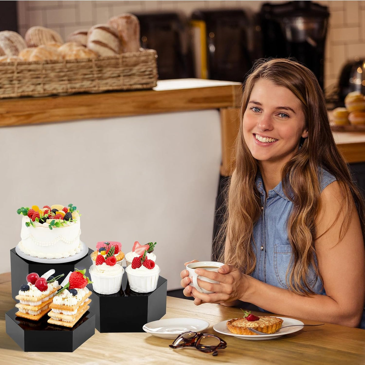 Leinuosen 7 Pcs Large Buffet Risers Set 6" to 12" Acrylic Display Box Catering Dessert Table Riser