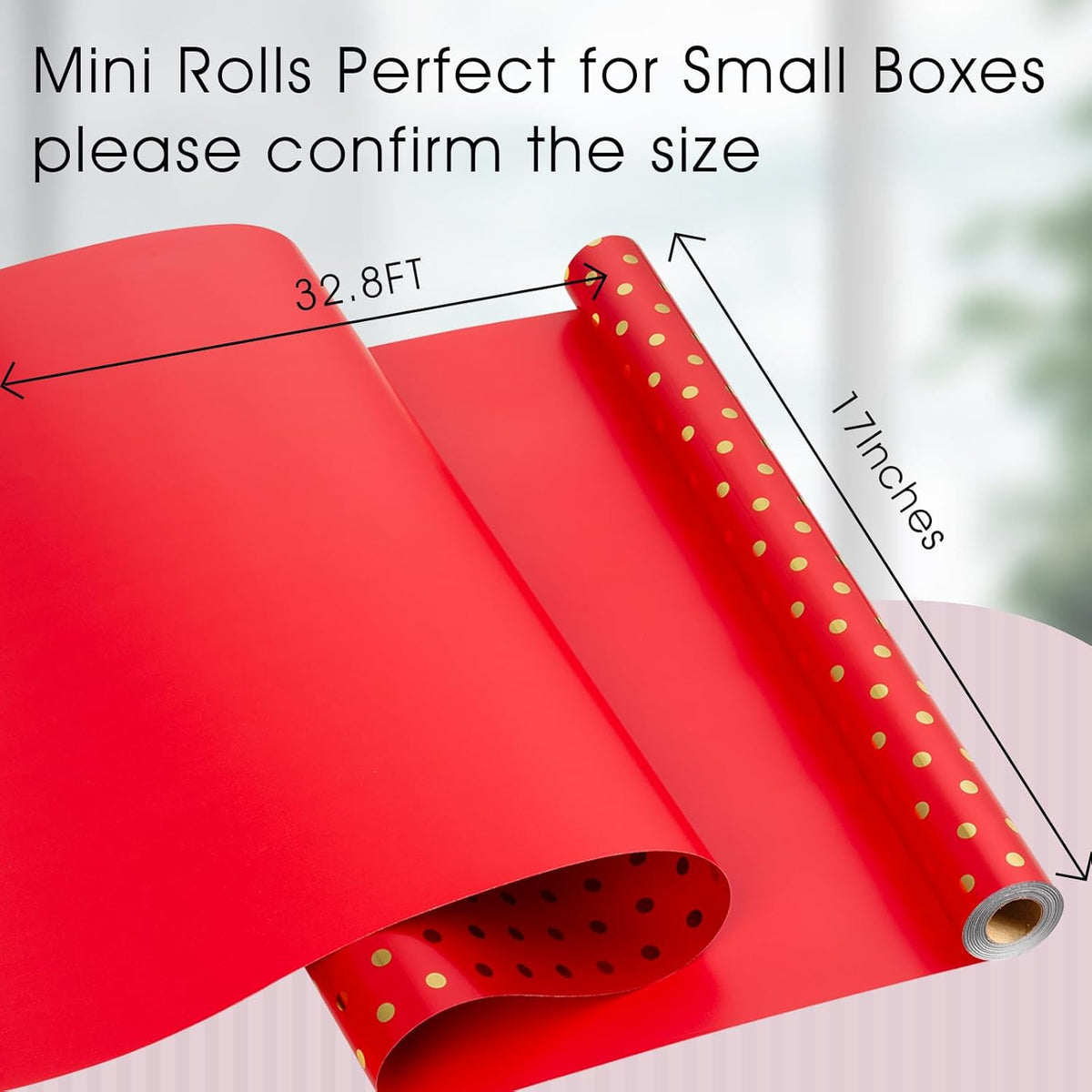 Flyhill Gold Foil Polka Dot Wrapping Paper Roll,Mini Roll Red Reversibl Gift Wrap for