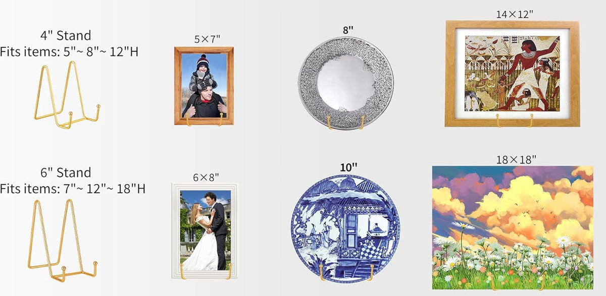 IBosins 5 Pack 4 Inch Plate Holder Display Stands, Metal Gold Frame Stand for Picture, Book, Photo