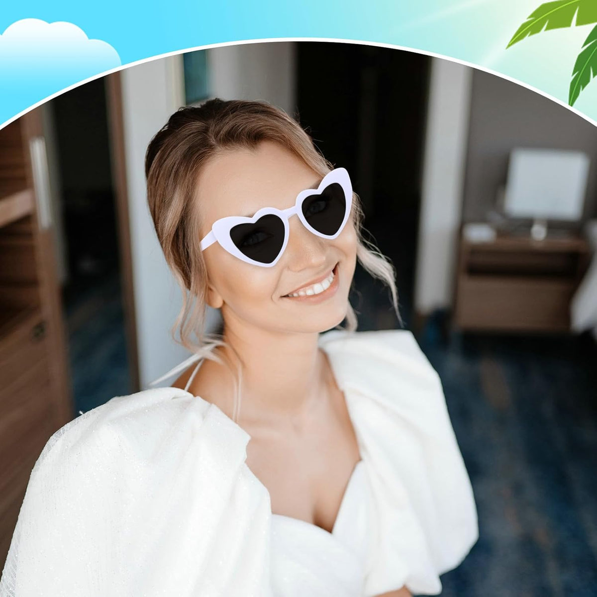 CIEHER Bachelorette Party Favors - White Black Heart Sunglasses for Bride Bridesmaid