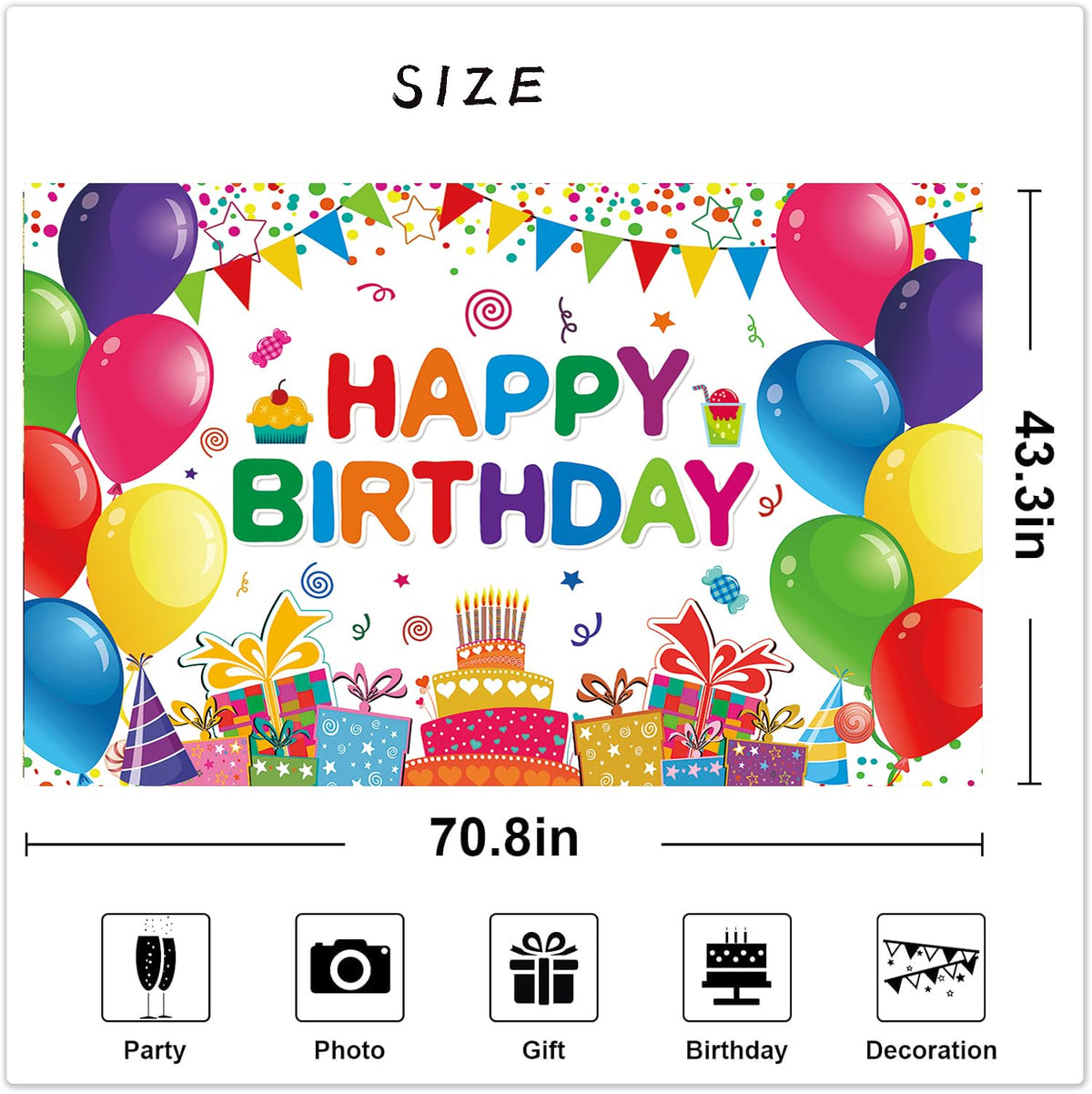 Happy Birthday Backdrop Banner Colorful Birthday Decorations Large Yard Sign for Women Men Girls