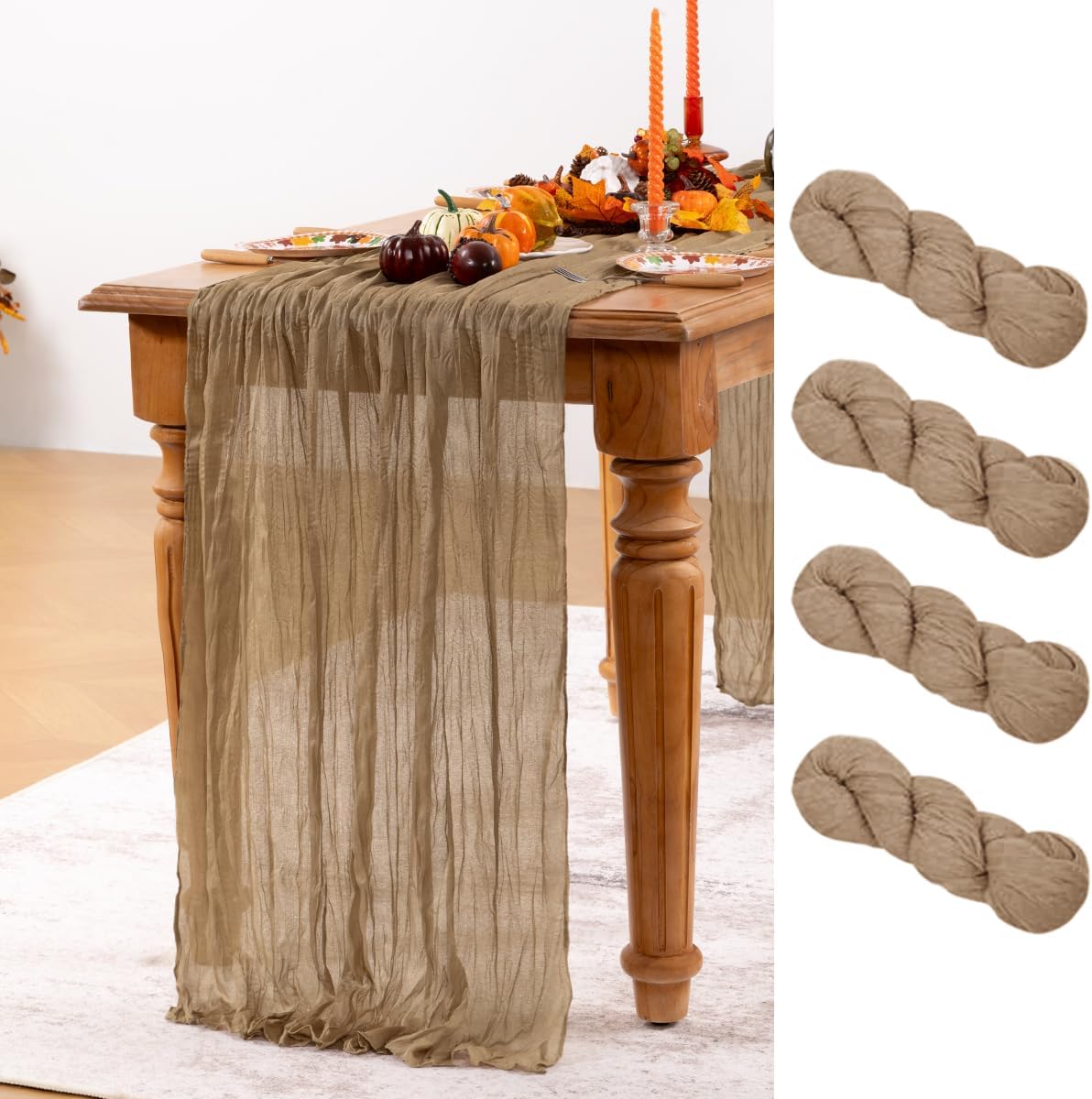 Nude Cheesecloth Table Runner 4 Pack Fall Table Runners Boho Gauze 120 Inches Coffee Cheese Cloth