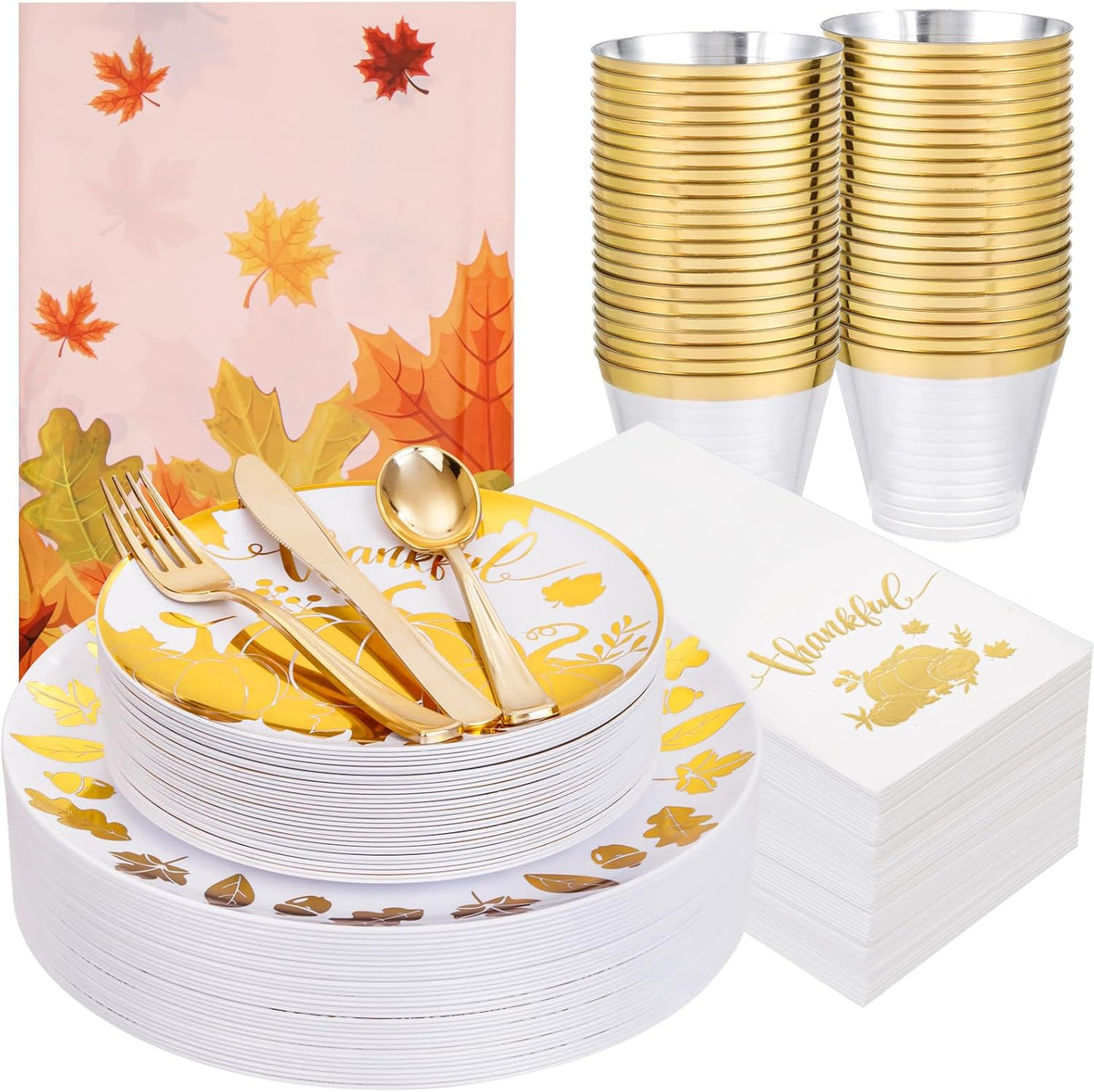 Festiva 176Pcs Thanksgiving Plastic Plates - Heavy Duty Thanksgiving Plates - Thanksgiving