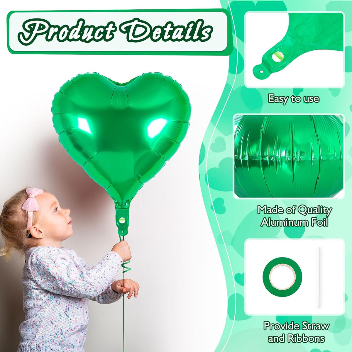 24 Pcs Green Heart Balloons,18 inch Heart Shape Foil Balloons Love Balloons Valentine Balloons for