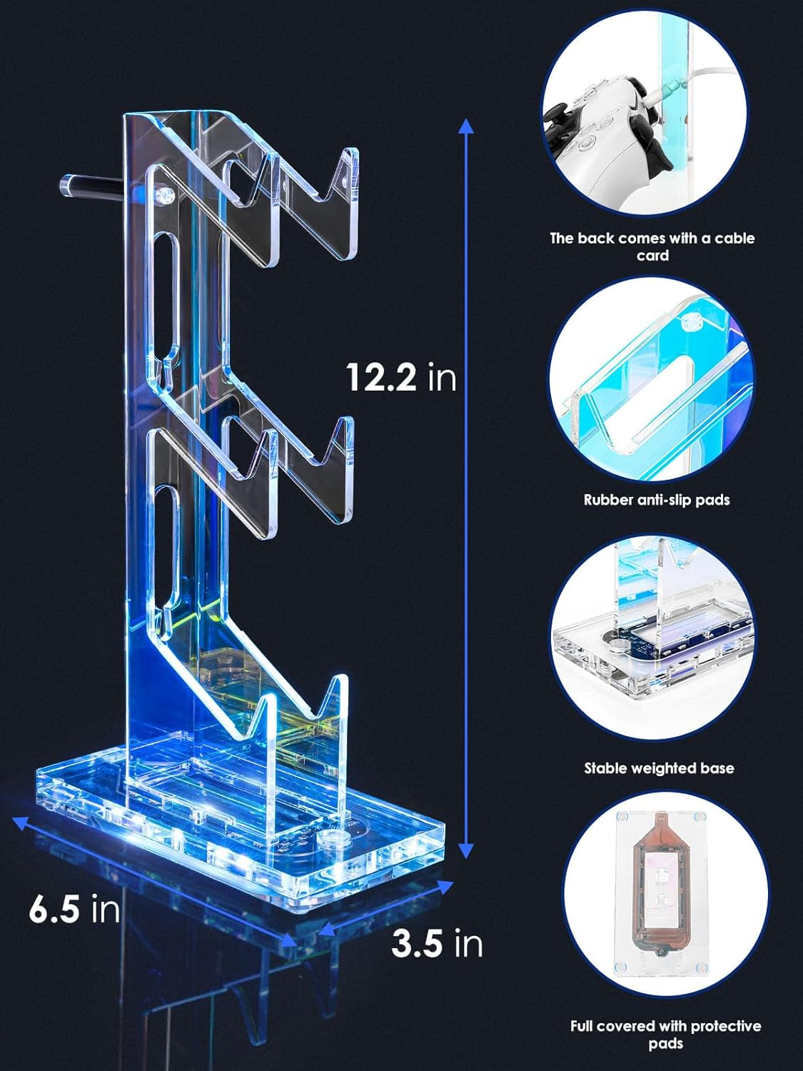 OAPRIRE Headset and Controller Stand with Lights, 3 Tier Acrylic Game Controller Holder, Controller