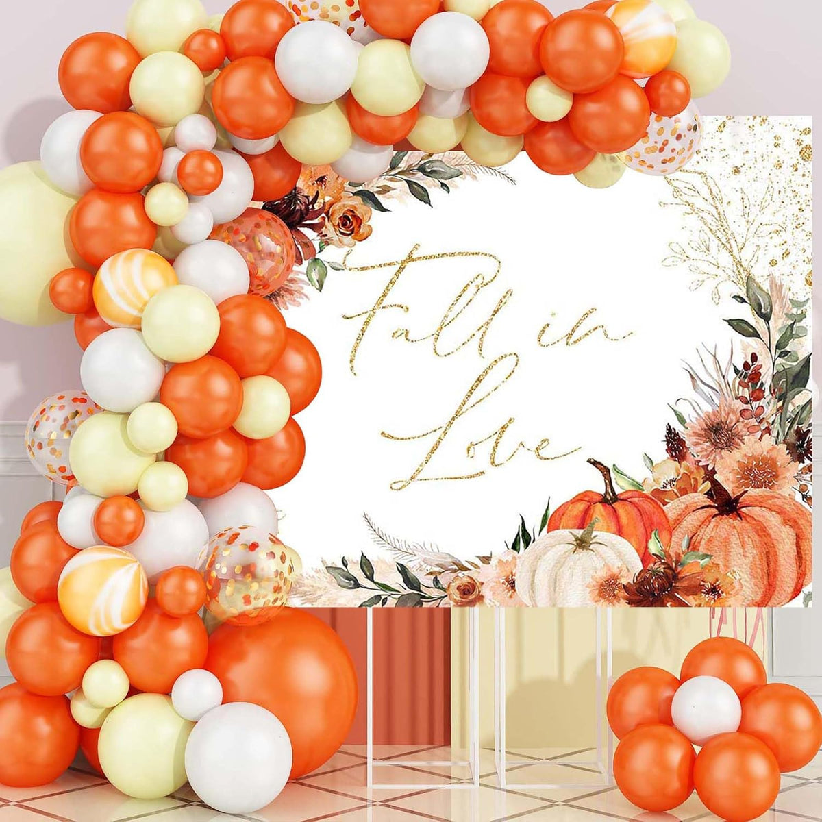 Mocsicka Fall in Love Bridal Shower Backdrop Boho Autumn Leaves Pumpkin Bride Shower Background