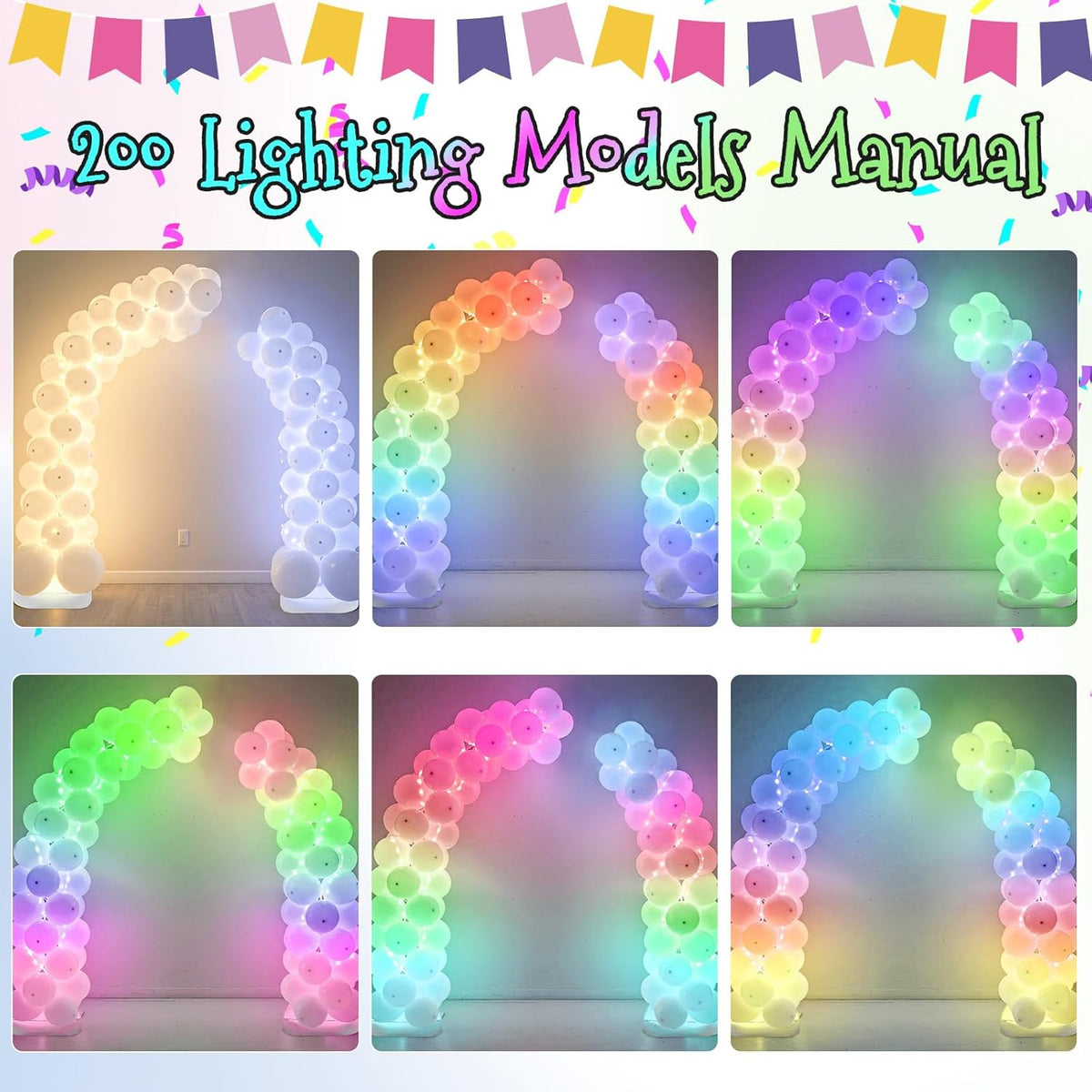 AerWo Lighted Balloon Arch Kit 8.2FT & 6FT, Free Bending Top Half Balloon Arch Stand with Base