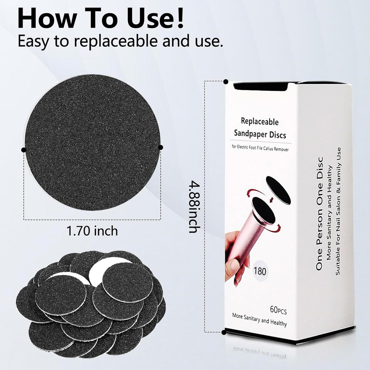 60 Pcs Replaceable Sandpaper Refill Discs for Electric Foot File Callus Remover Foot Care Dead Skin