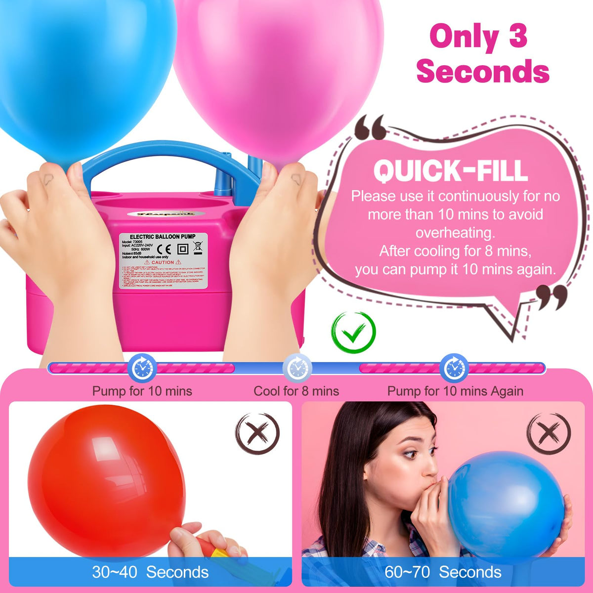 FLSEPAMB Balloon Pump, Electric Balloon Pump,Portable Dual Nozzles Electric Balloon Air Pump 110V