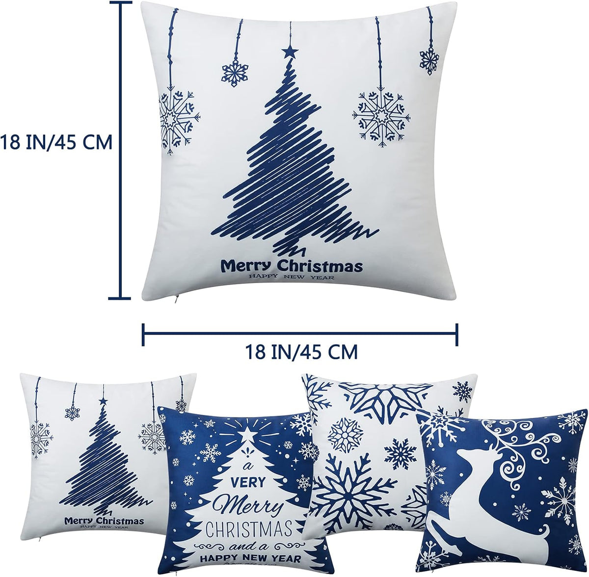 NANAN Christmas Pillow Covers 18X18 Inch Set of 4 Navy Blue Christmas Pillow Cases Snowflake Merry