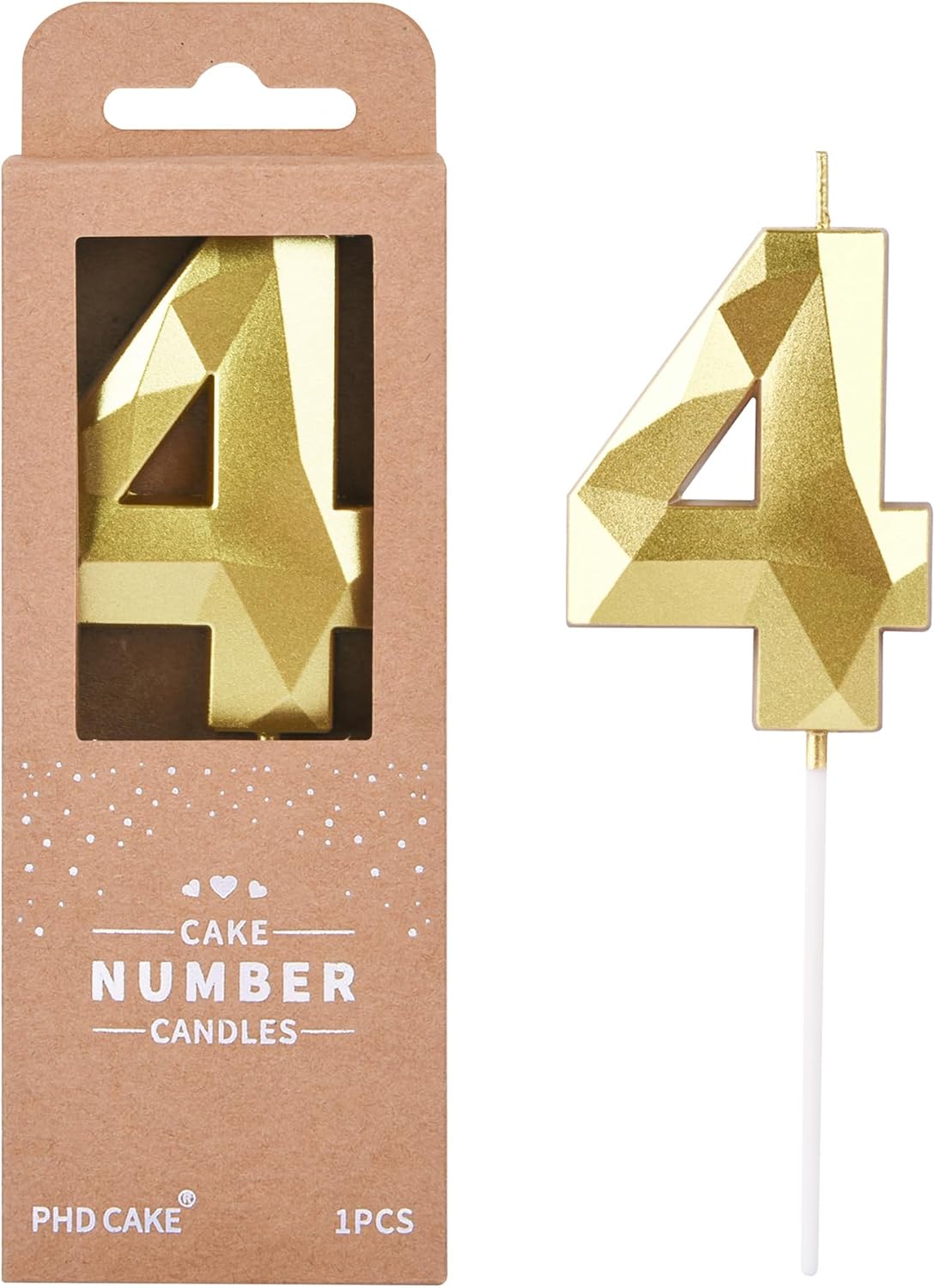 PHD CAKE 2.76 Inch Crystal Gold 4 Number Birthday Candles, Gold Number Candles, Cake Number
