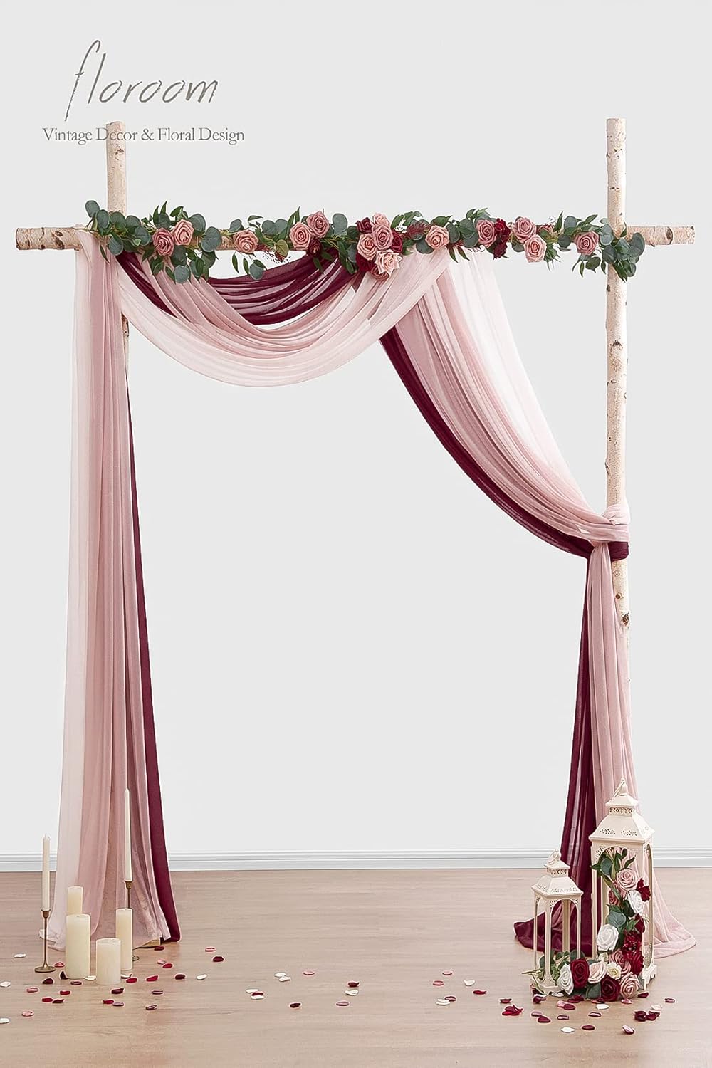 Floroom Wedding Arch Draping Fabric 3 Panels 20Ft Chiffon Fabric Drapes Arbor Drapery Wedding
