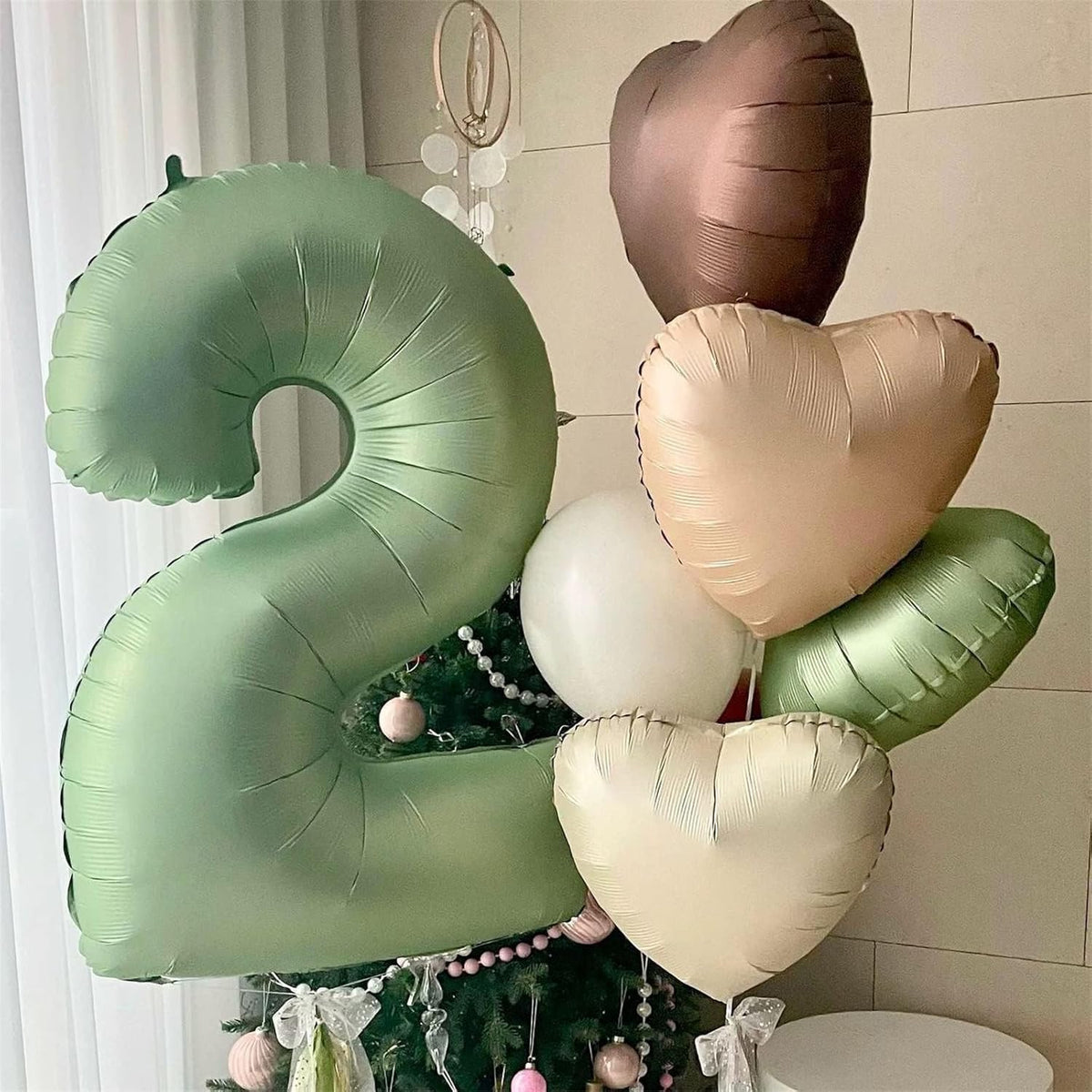 40" Balloon Number 2 Sage Green, Large Foil Number Balloons Set 0-9, Olive Green 2 Helium Balloons