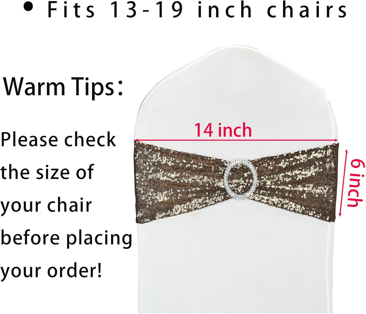 25 Pcs Chair Sashes Sequin Stretch Chair Bands Spandex Polyester Bows for Party Hotel Wedding