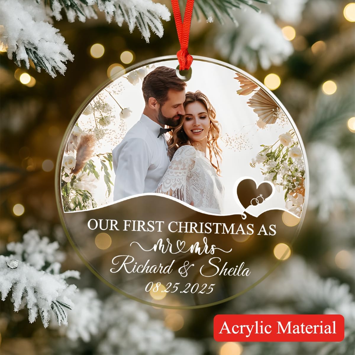 Personalized Christmas Ornaments with Names, Couple Glass Ornament, Custom Wedding Gifts for