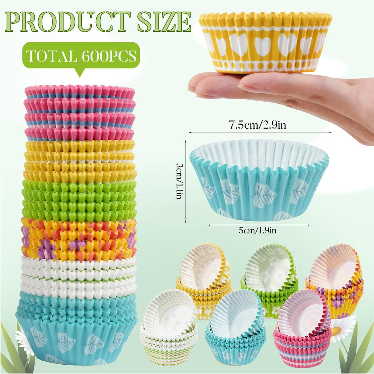 600 Count Easter Cupcake Liners for Baking Mini Baking Cups Easter Holiday Cupcake Wrappers for