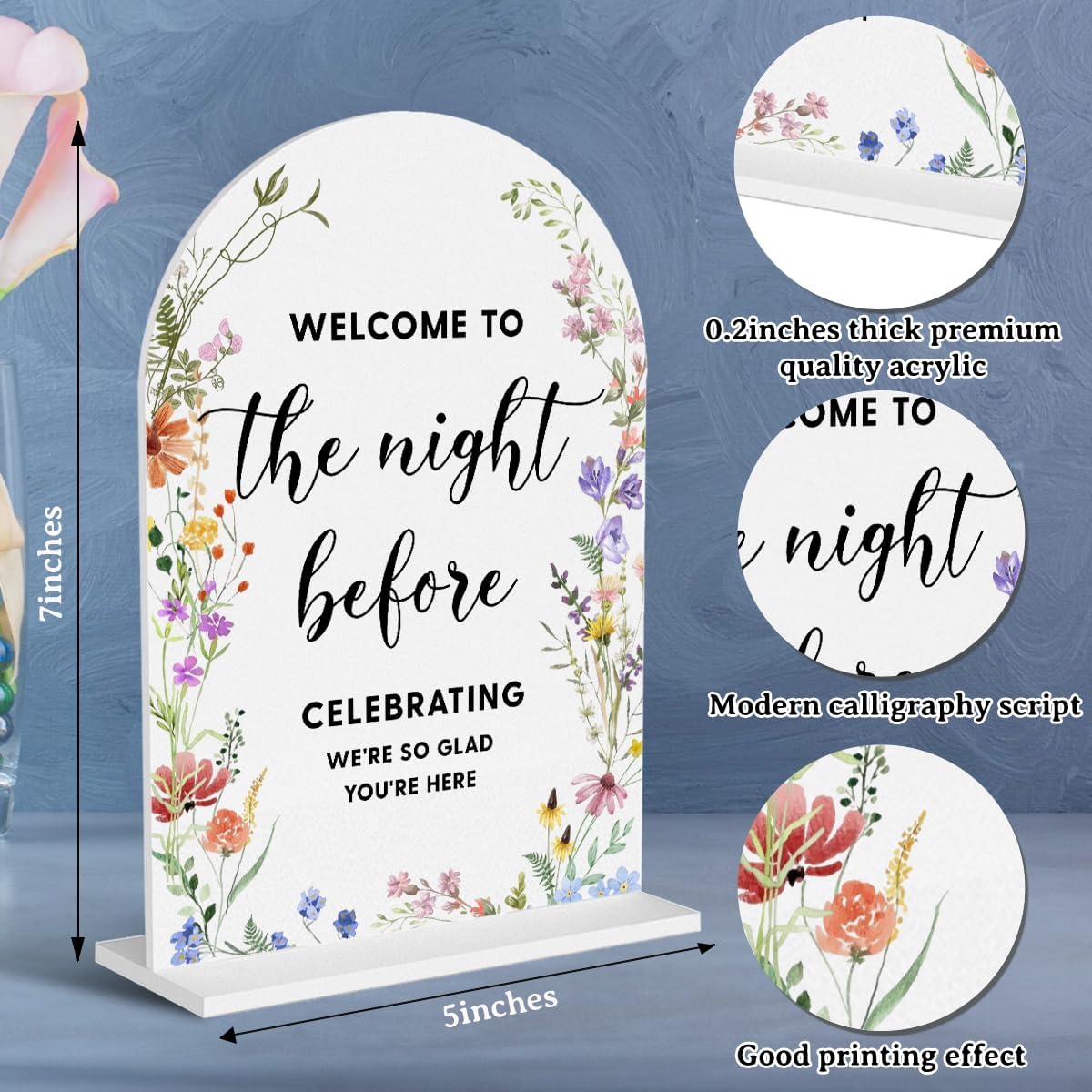 Acrylic Wedding Signs, Bridal Shower Decorations, Modern Arched Round Top Acrylic Table Top Sign