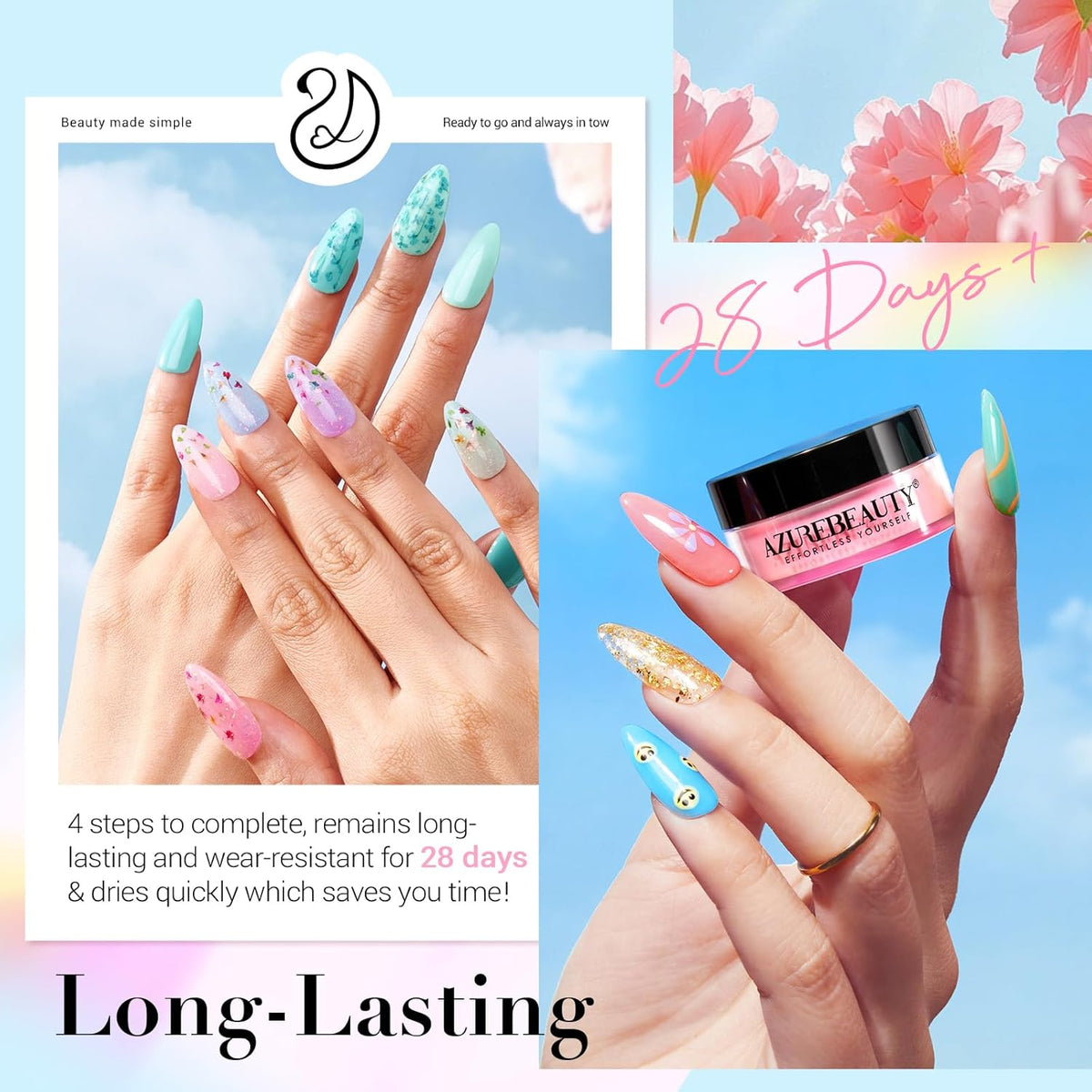 AZUREBEAUTY Dip Powder Nail Kit with Electric Nail Drill 24 Colors Pink Pastel Blue Purple Nails