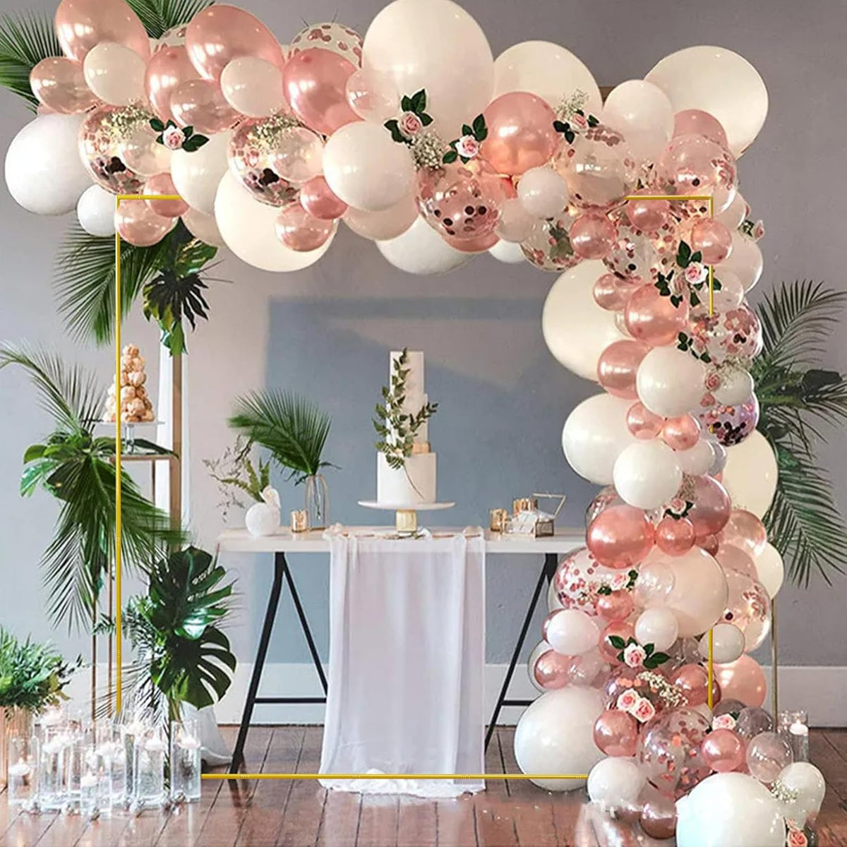 Wedding Arch Backdrop Stand 6.6x6.6 FT Gold Square Balloon Arch Frame for Wedding, Birthday Party