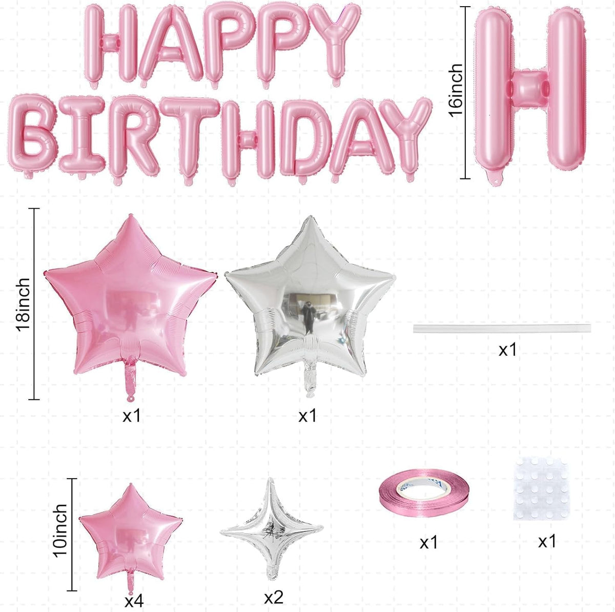 Happy Birthday Balloon Banner, 16 Inch Light Pink Mylar Foil Letter Balloons, Reusable Birthday