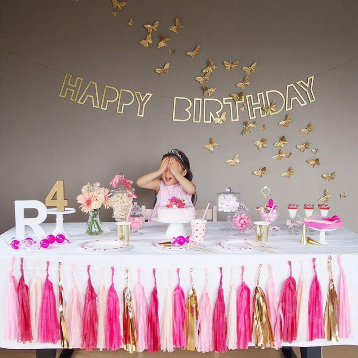 GAKA Hot Pink Light Pink Tissue Paper Tassels Garland Tassel Banner for Party Decorations,15 PC