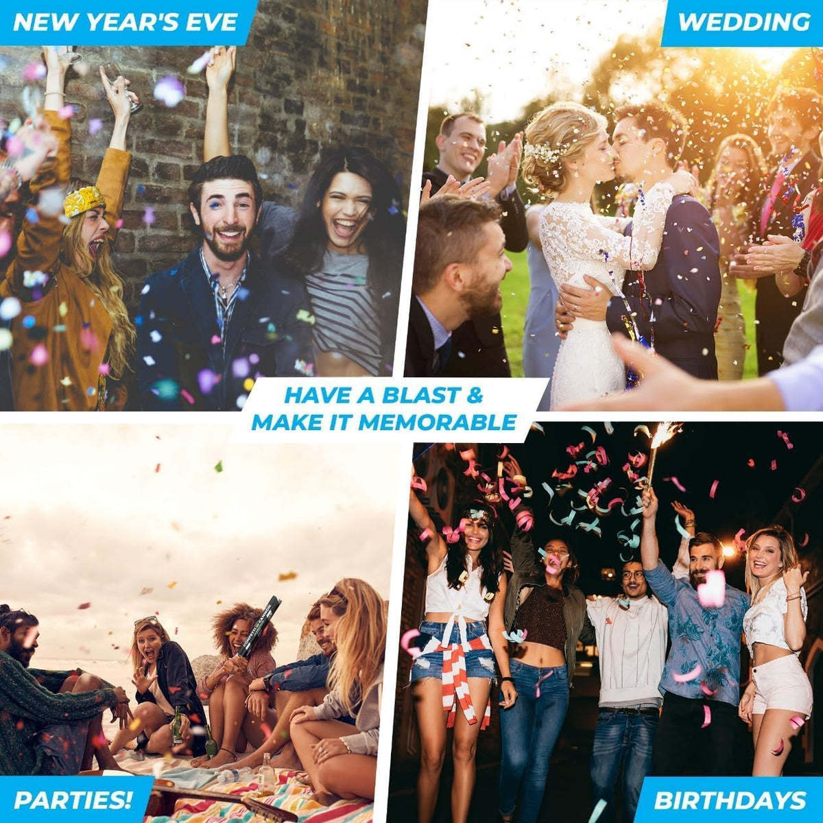 Confetti Cannon 16" XLarge Party Poppers Confetti Shooters, Biodegradable Confetti Cannons