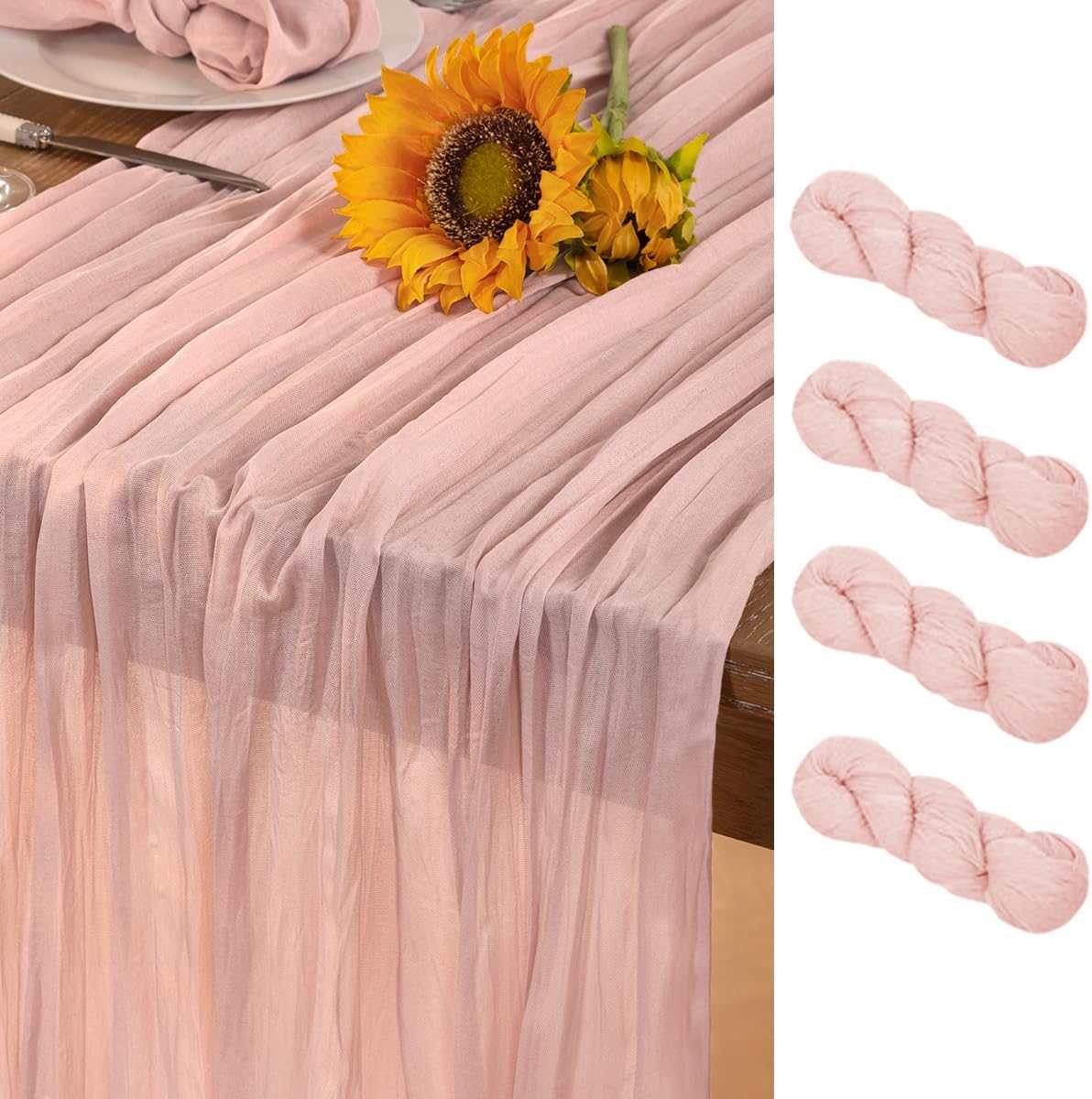 Pink Cheesecloth Table Runner 4 Pack Fall Table Runners Boho Gauze 120 Inches Light Pink Cheese