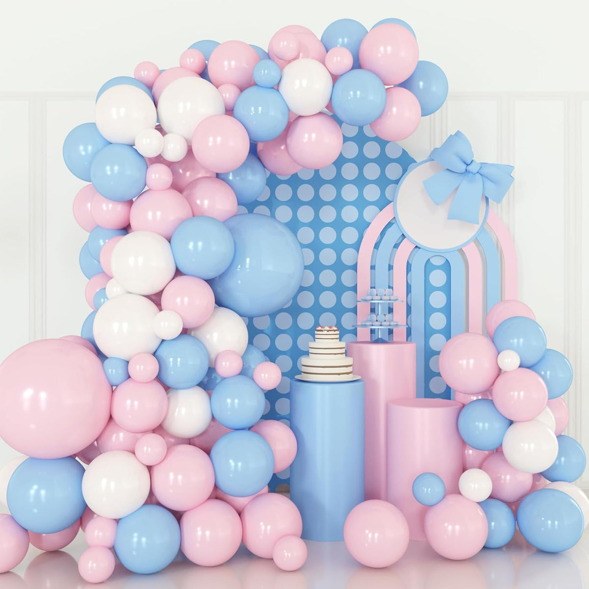 Pink and Blue Balloons Garland Kit, 124pcs Pink White Blue Latex Balloons Arch for Birthday, Baby