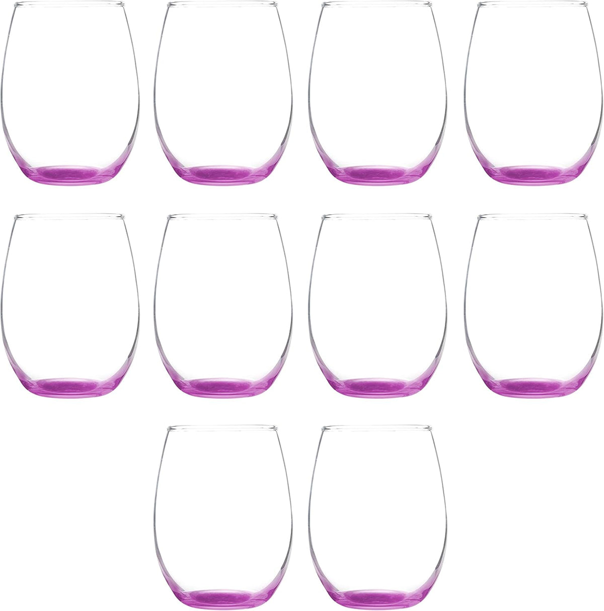DISCOUNT PROMOS Stemless Wine Glass 9 oz. Set of 10, Bulk Pack - Great for Wedding Favors
