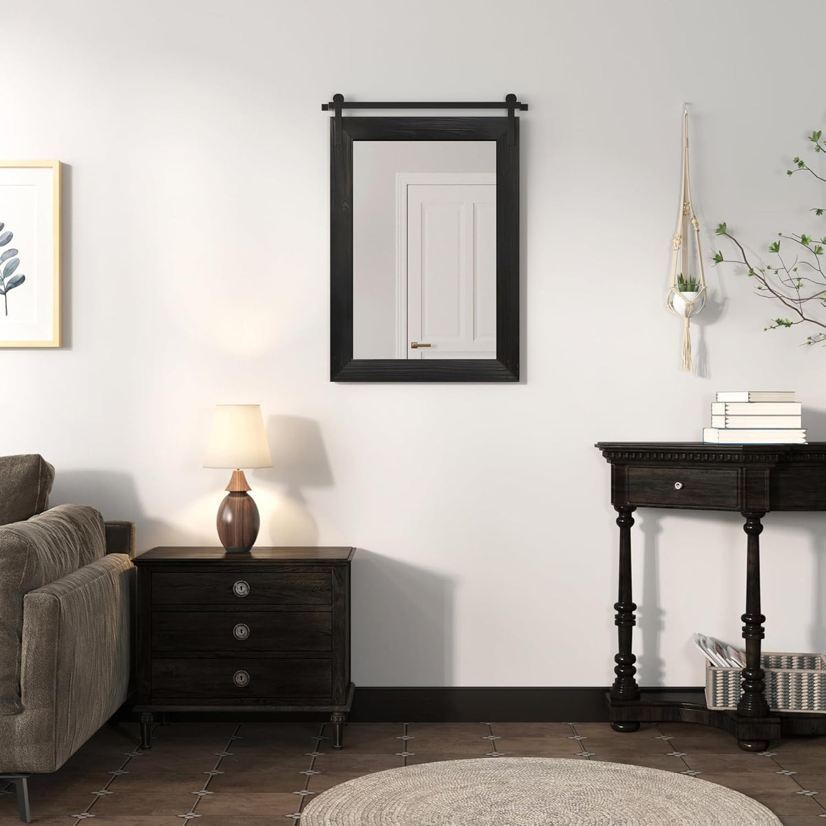 COGOOD Farmhouse Barn Door Mirror - 17 x 26 Rustic Wood Framed Wall Mirror for Bathroom, Living