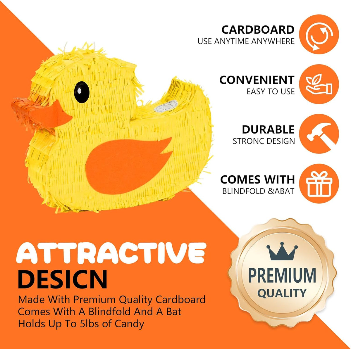 Duck Pinatas Bundle with a Blindfold and a Bat(16.5 x 12.6 x 4 Inches), Perfect for kid's Birthday