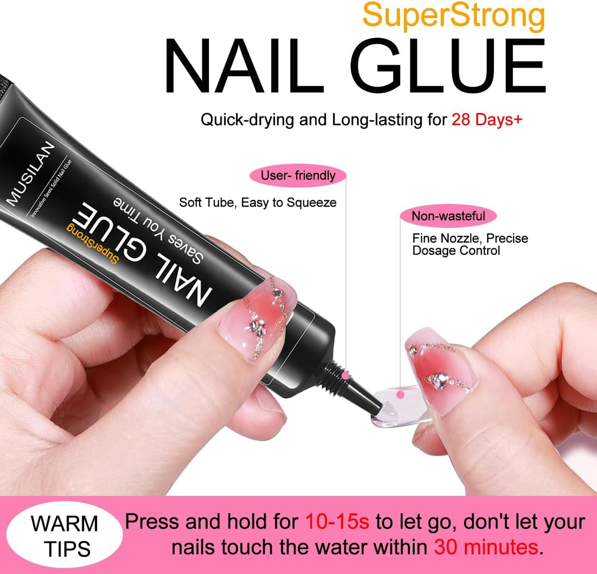 18g Semi Solid Super Strong Nail Glue for Press On Nails - No UV Lamp Needed Quick Drying &
