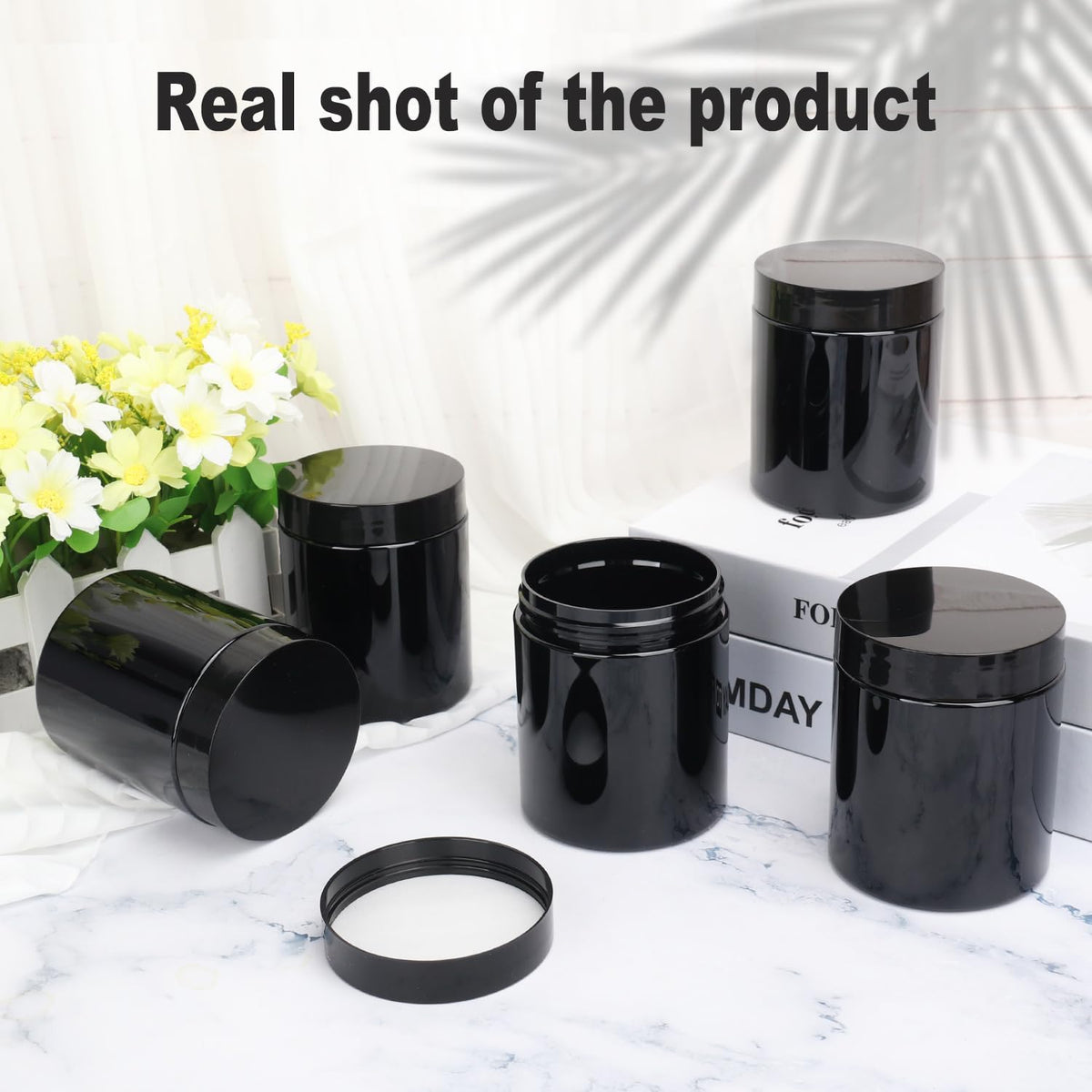 47 Packs 8 oz (250 ml) Black Plastic Jars with Lids, Plastic jars with Lids for Beads, Rhinestones