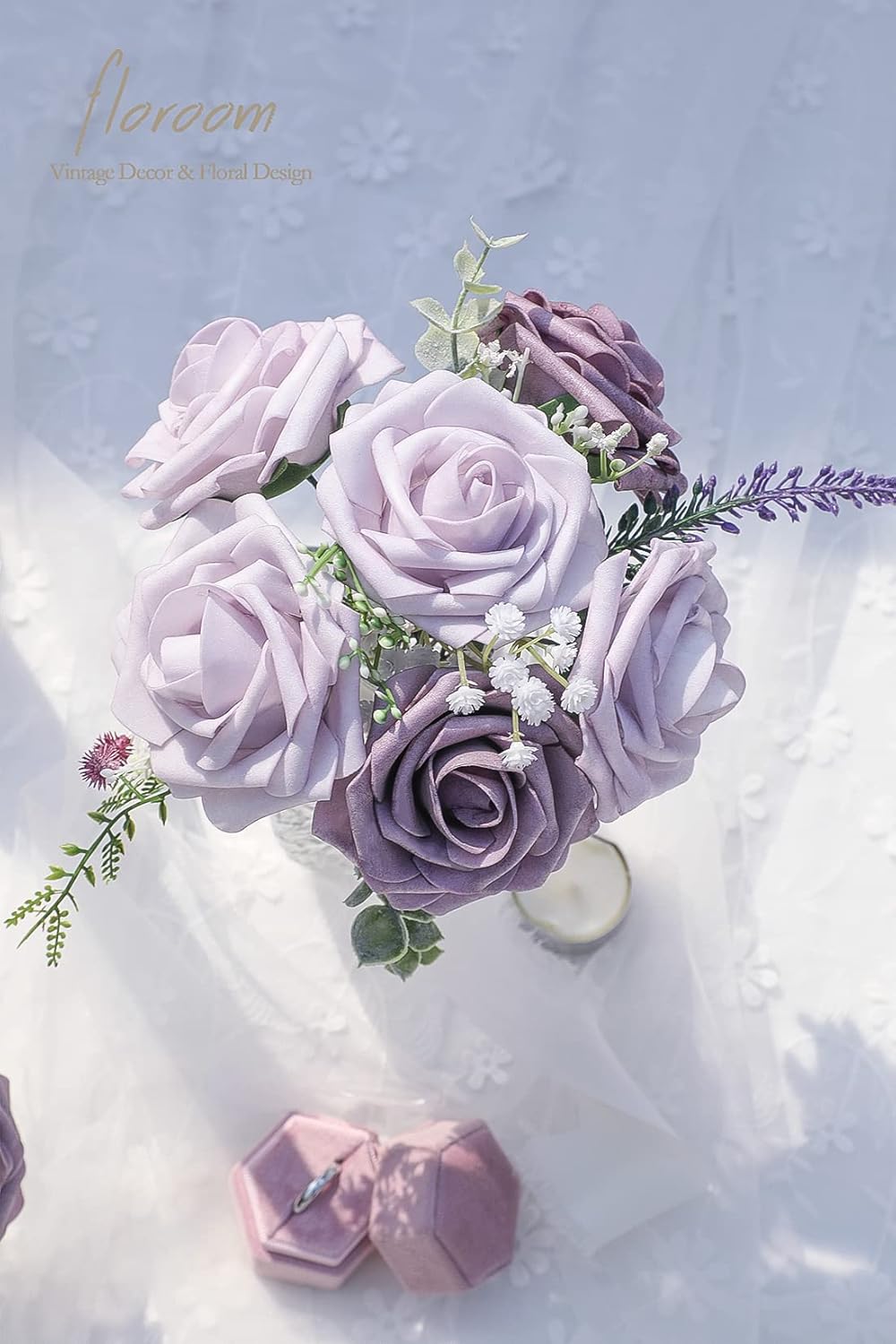 Floroom Artificial Flowers 50pcs Real Looking Lavender African Violet Purple Foam Fake Roses with