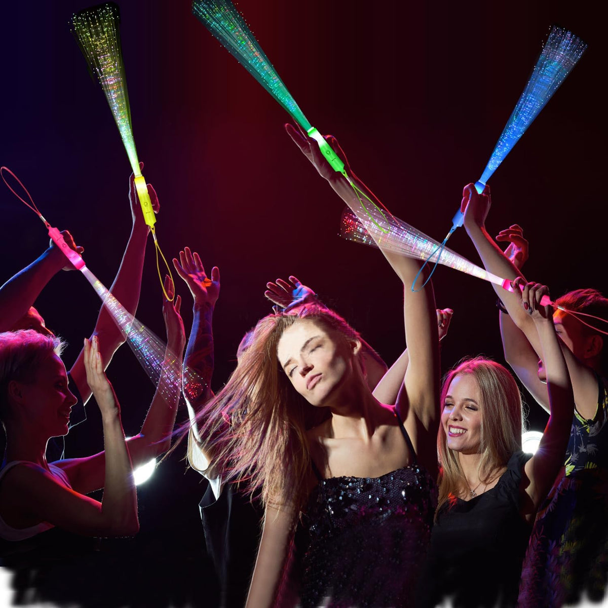 48 PCS Glow Fiber Wands Sticks LED Light Wands 3 Modes Flashing Fiber Optic Light Rod Bulk Fiber