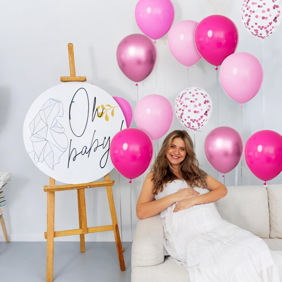 68Pcs Pink Balloons Kit 12 Inch Metallic Pink Balloon, Pink Confetti Balloon and Baby Pink Party