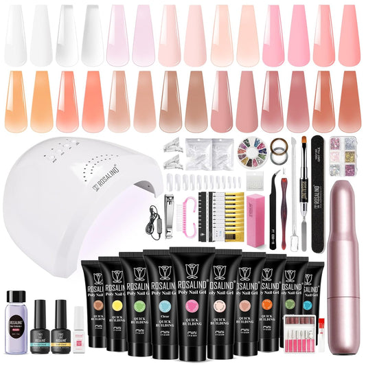 Poly Nail Gel Starter Kit -14 Colors + 75 Nails Art Accessories Kits, ROSALIND Nue Clear Poly