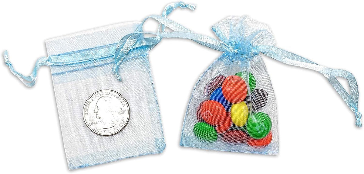 TheDisplayGuys 48-Pack 2" x 2-3/4" Blue Sheer Organza Gift Bags with Drawstring, Jewelry Candy