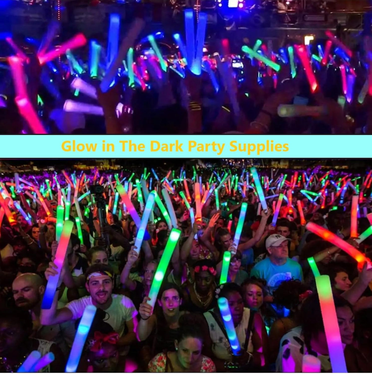 Glow Foam Sticks Bulk, 24 Pcs Green Giant LED Light Up Sticks Flashing Glowing Baton Wands Party