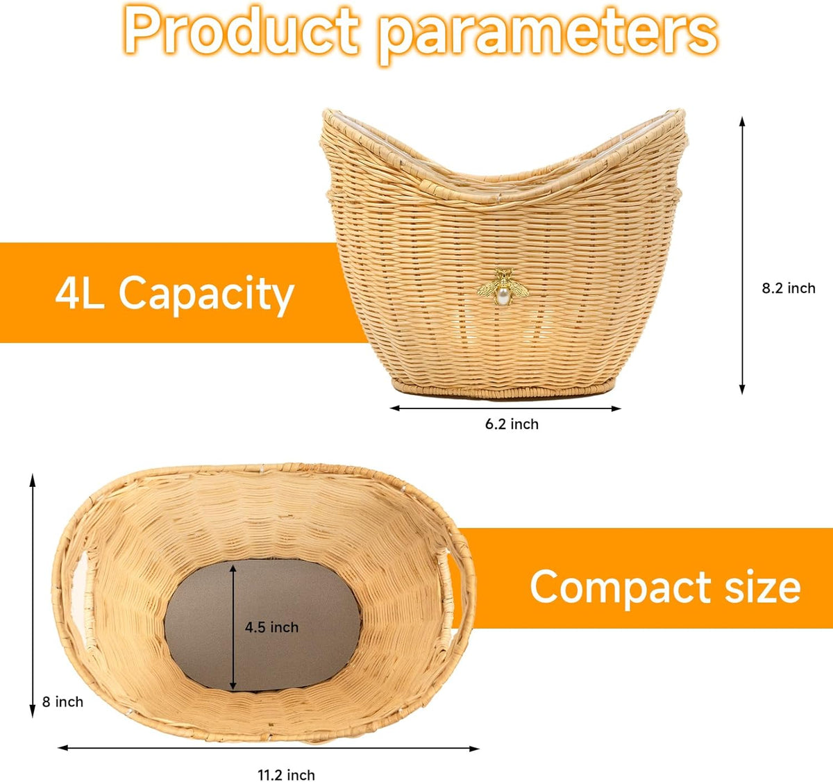 Lexenic Ice Bucket with Handle Hole, Woven and Acrylic Double Layer Basket Design, 4L Champagne