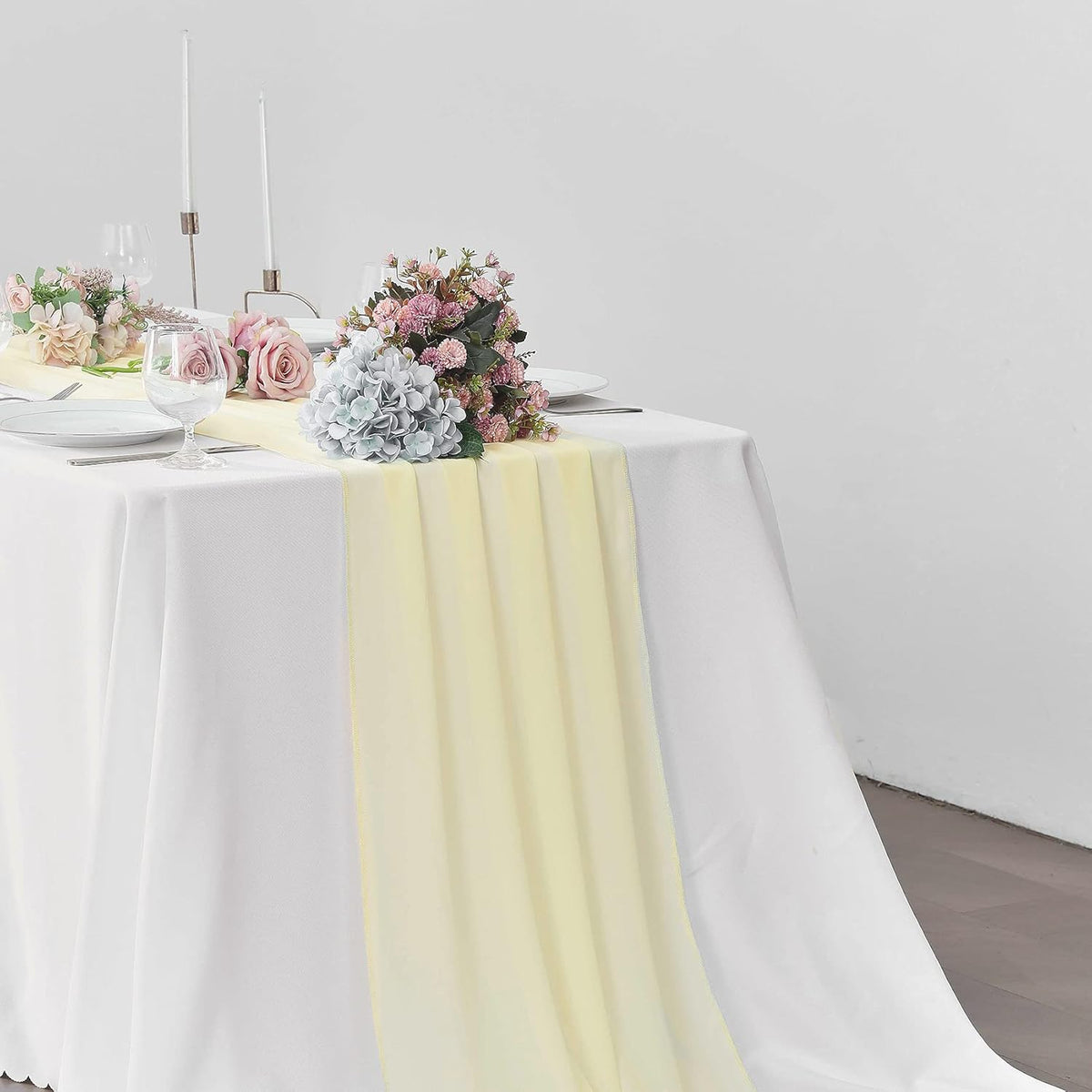 5 Pack 10Ft Light Yellow Chiffon Table Runner Sheer 29x120 Inch for Romantic Wedding Decor Bridal &