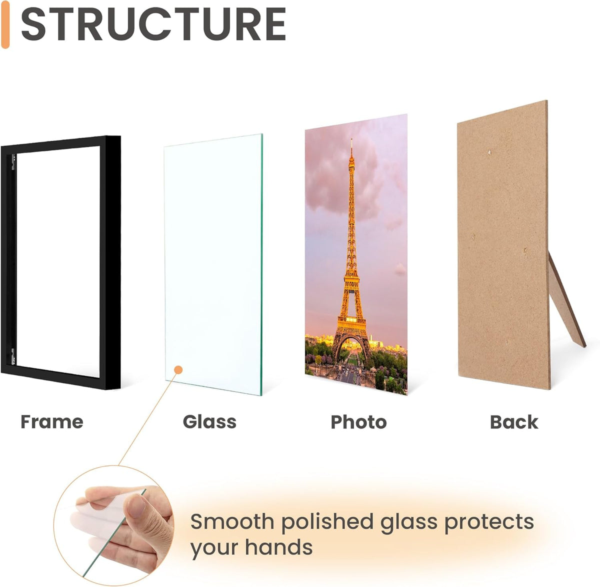 upsimples 5x7 Picture Frame Set of 3, Made of High Definition Glass for 5 x 7 Black Frames, Wall