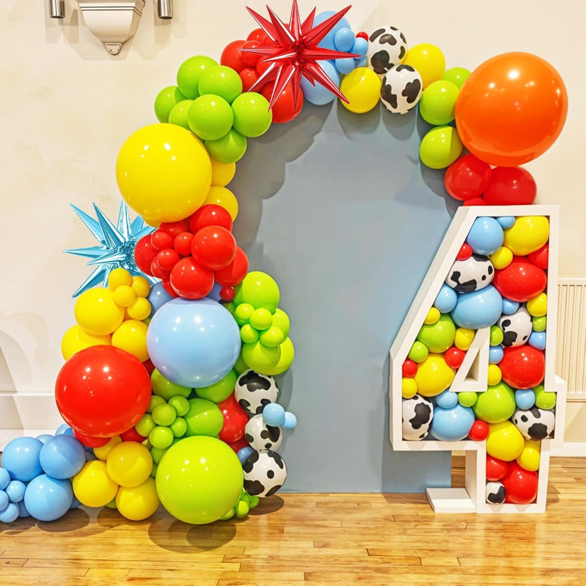 Red Blue Yellow Balloons, 12 Inch Cow Pattern Cloud Light Blue Yellow Red Fruit Green Balloons with