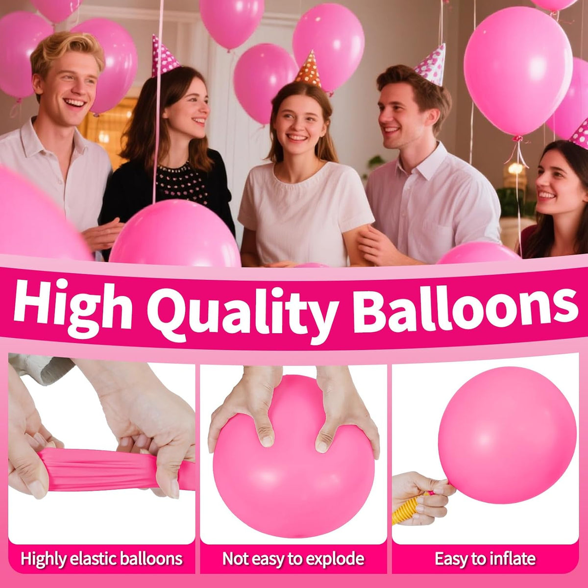 KAWKALSH Pink Balloon 12 Inch, 110pcs Latex Party Balloons Helium Bright Color for Birthday Baby