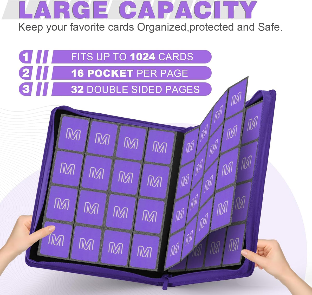 Premium Card Binder 16 Pocket,Trading Card Binder Holds up to 1000+Cards Sturdy Card Collection