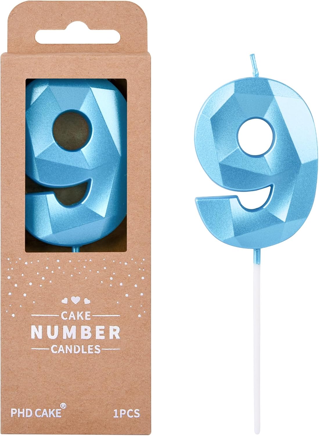 PHD CAKE 2.76 Inch Crystal Blue 9 Number Birthday Candles, Blue Number Candles, Cake Number