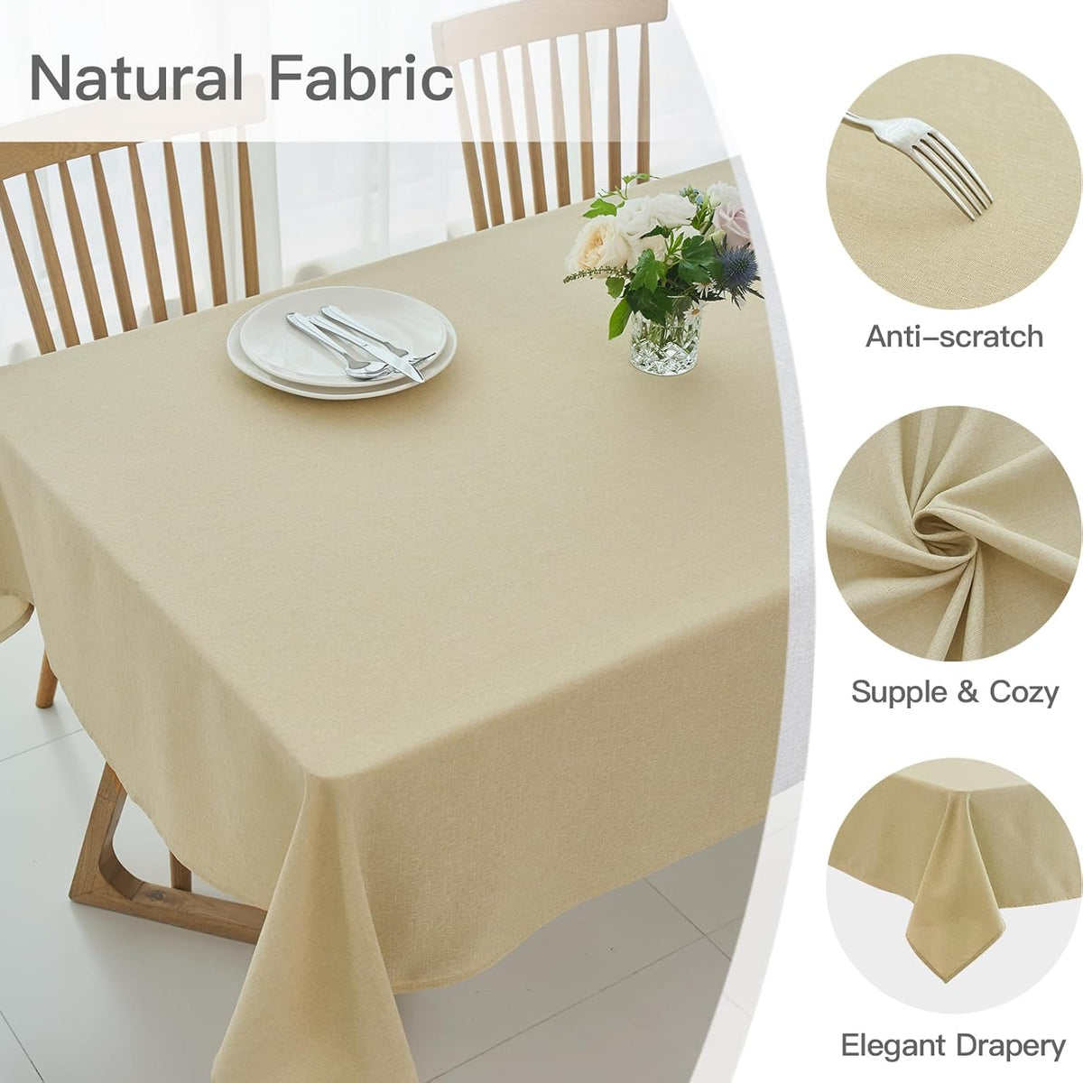 maxmill Rectangle Linen Texture Tablecloth Stain Proof Waterproof Wrinkle Free Washable Dining