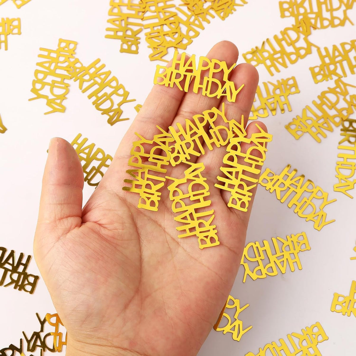 MARFOREVER Gold Happy Birthday Confetti Glitter, Birthday Party Metallic Foil Table Confetti Golden