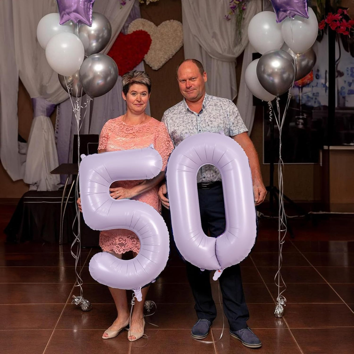 50th Birthday Balloons Pastel Purple for Women, 40 Inch Giant Light Purple Mylar Foil Number 50